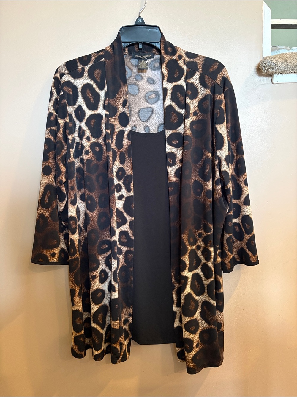 Susan Lawrence Brown and Black Leopard Print Open Cardigan size 2X
